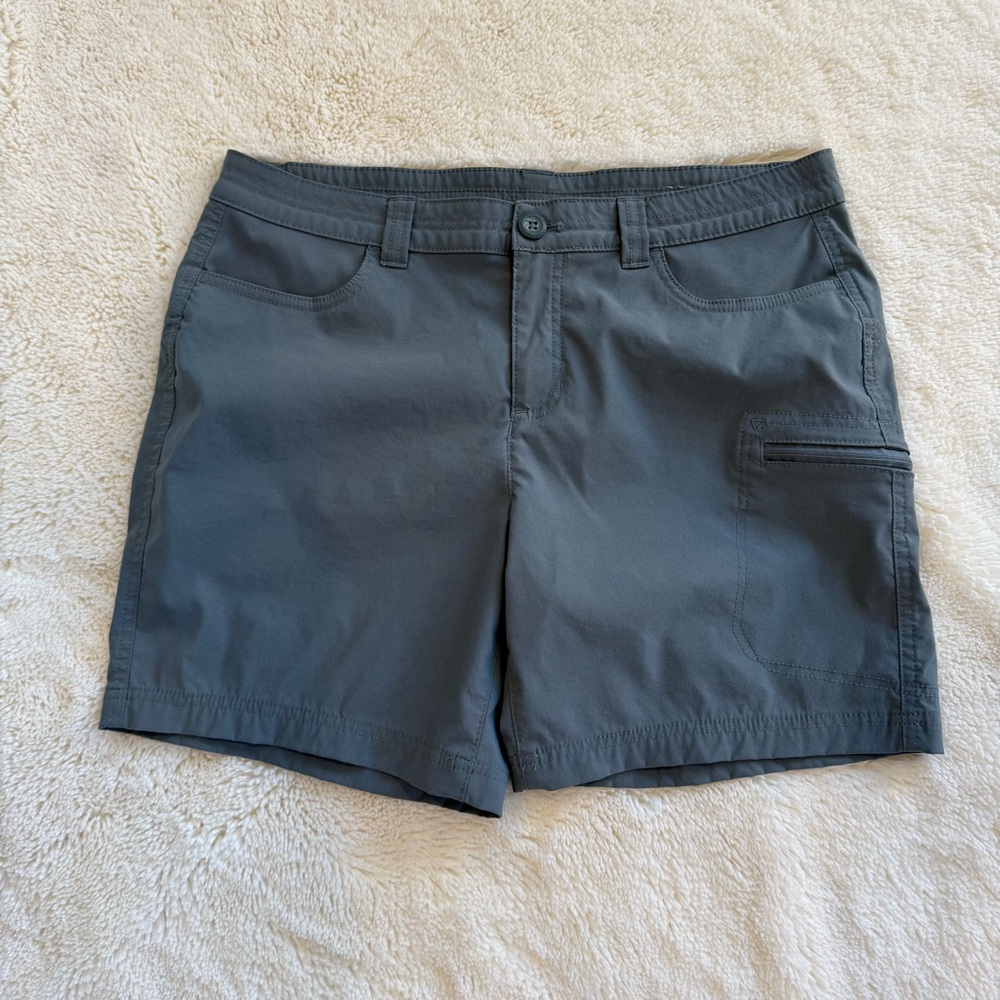 Eddie Bauer Shorts Women 12 Gray Chino Flat Front Casual Cotton Stretch Hike